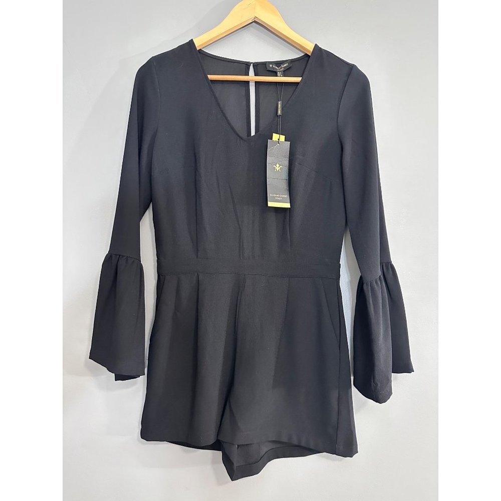 Massimo Fabbro Italy NWT Black Romper V-Neck Bell Sleeve Pockets